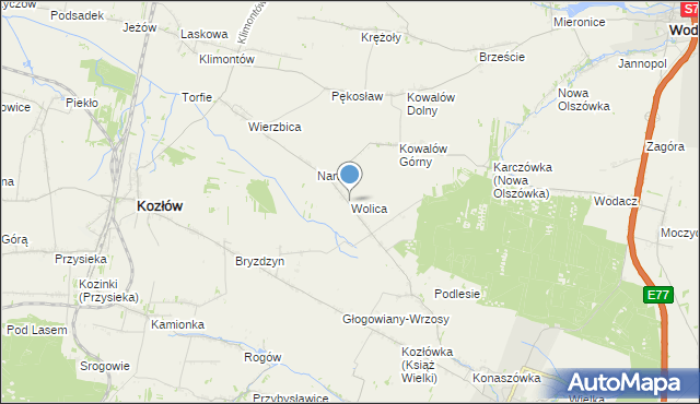 mapa Wolica, Wolica gmina Kozłów na mapie Targeo