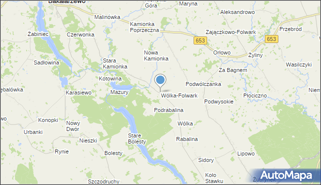 mapa Wólka-Folwark, Wólka-Folwark gmina Bakałarzewo na mapie Targeo