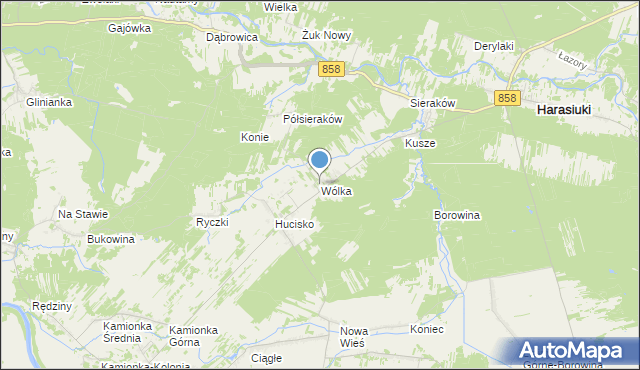 mapa Wólka, Wólka gmina Harasiuki na mapie Targeo