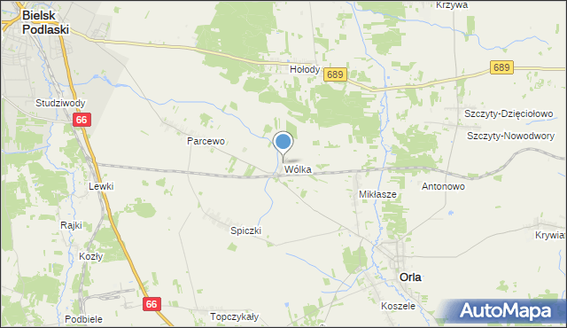 mapa Wólka, Wólka gmina Orla na mapie Targeo