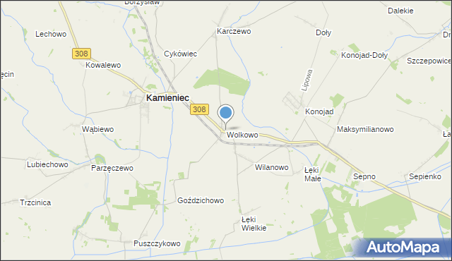mapa Wolkowo, Wolkowo gmina Kamieniec na mapie Targeo