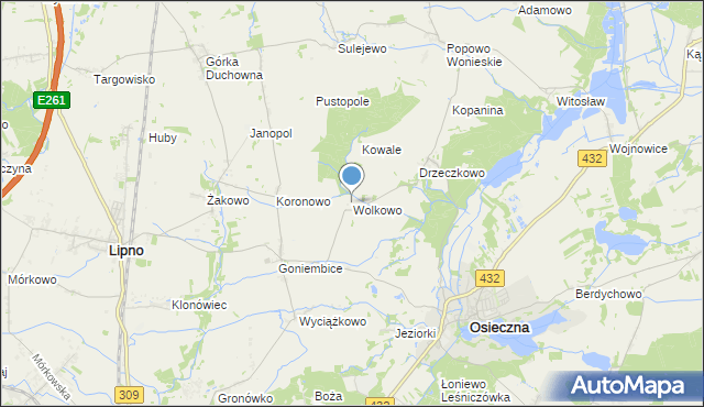 mapa Wolkowo, Wolkowo gmina Osieczna na mapie Targeo