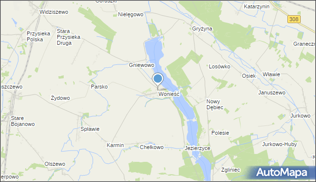 mapa Wonieść, Wonieść gmina Śmigiel na mapie Targeo