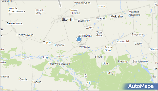mapa Wróblew, Wróblew gmina Skomlin na mapie Targeo