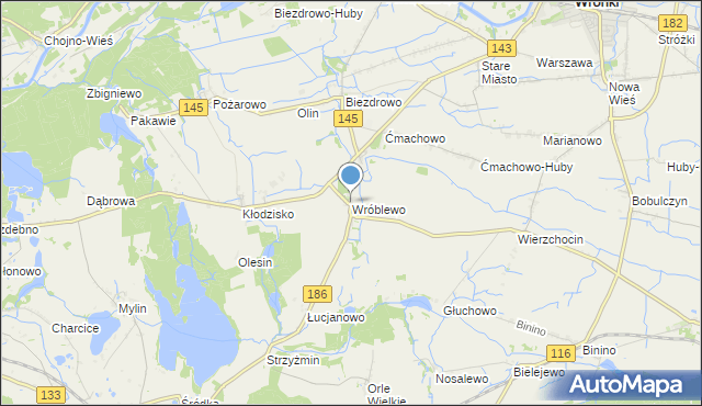 mapa Wróblewo, Wróblewo gmina Wronki na mapie Targeo