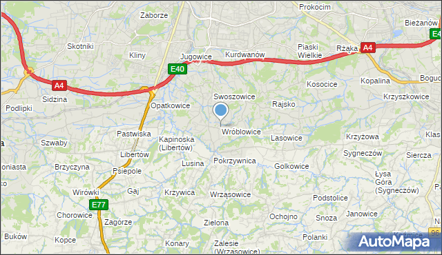 mapa Wróblowice, Wróblowice gmina Kraków na mapie Targeo