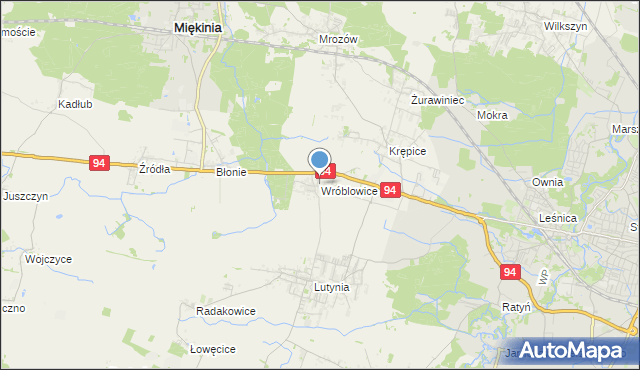 mapa Wróblowice, Wróblowice gmina Miękinia na mapie Targeo