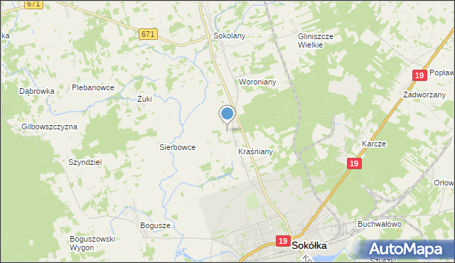 mapa Wroczyńszczyzna, Wroczyńszczyzna gmina Sokółka na mapie Targeo