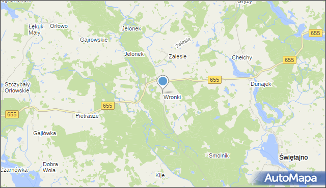 mapa Wronki, Wronki gmina Świętajno na mapie Targeo