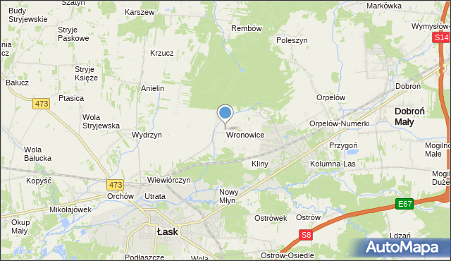 mapa Wronowice, Wronowice gmina Łask na mapie Targeo