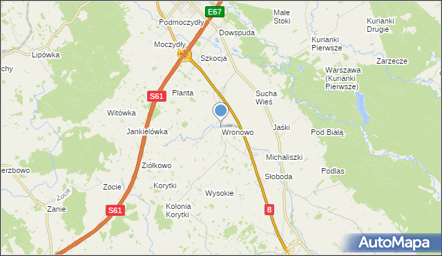 mapa Wronowo, Wronowo gmina Raczki na mapie Targeo