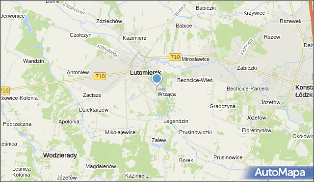 mapa Wrząca, Wrząca gmina Lutomiersk na mapie Targeo
