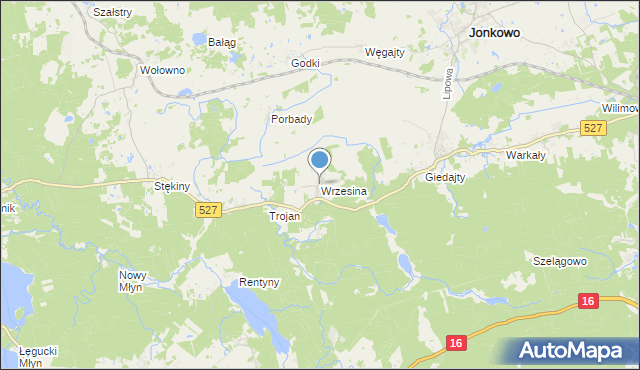 mapa Wrzesina, Wrzesina gmina Jonkowo na mapie Targeo
