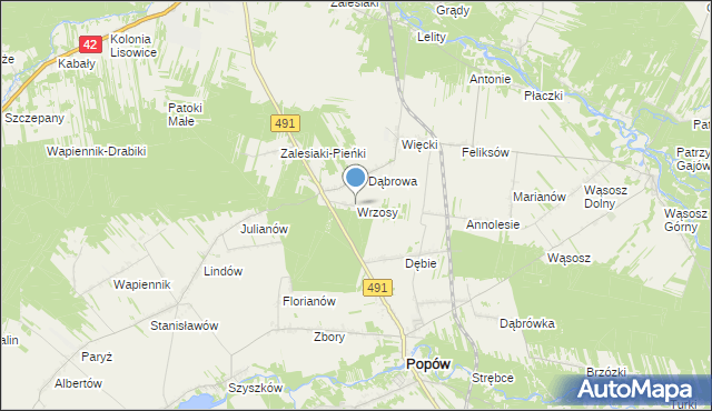 mapa Wrzosy, Wrzosy gmina Popów na mapie Targeo