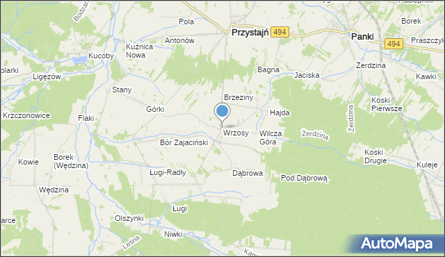 mapa Wrzosy, Wrzosy gmina Przystajń na mapie Targeo