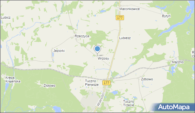 mapa Wrzosy, Wrzosy gmina Tuczno na mapie Targeo