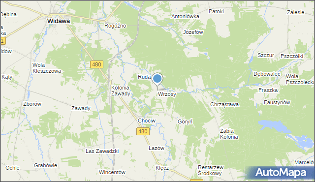 mapa Wrzosy, Wrzosy gmina Widawa na mapie Targeo