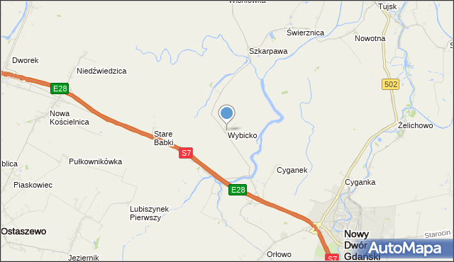 mapa Wybicko, Wybicko na mapie Targeo