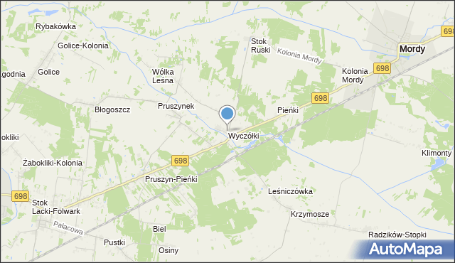 mapa Wyczółki, Wyczółki gmina Mordy na mapie Targeo