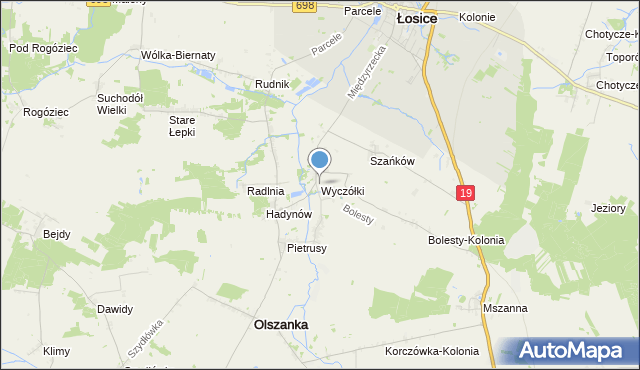 mapa Wyczółki, Wyczółki gmina Olszanka na mapie Targeo