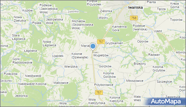 mapa Wygiełzów, Wygiełzów gmina Iwaniska na mapie Targeo