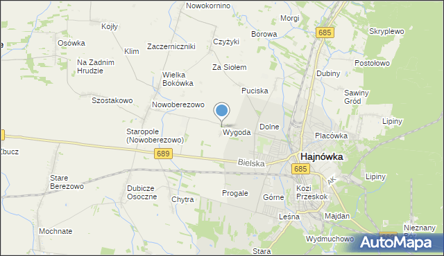 mapa Wygoda, Wygoda gmina Hajnówka na mapie Targeo