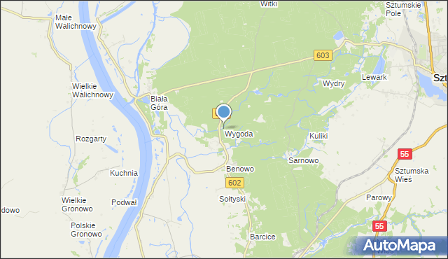 mapa Wygoda, Wygoda gmina Sztum na mapie Targeo