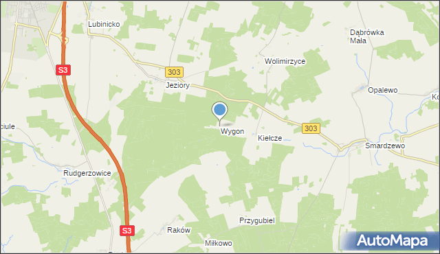 mapa Wygon, Wygon gmina Świebodzin na mapie Targeo