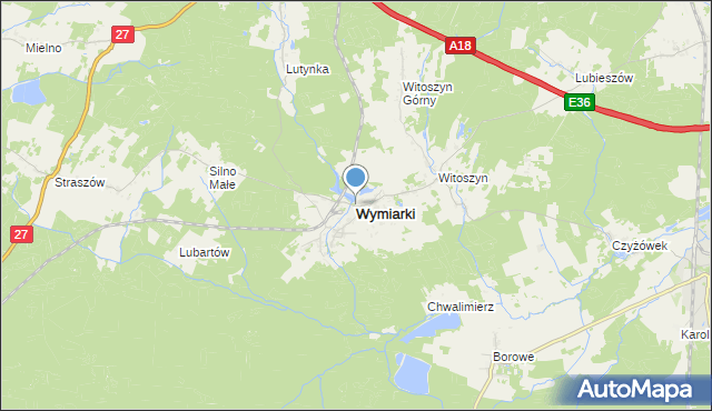 mapa Wymiarki, Wymiarki powiat żagański na mapie Targeo
