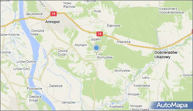 mapa Wymysłów, Wymysłów gmina Annopol na mapie Targeo