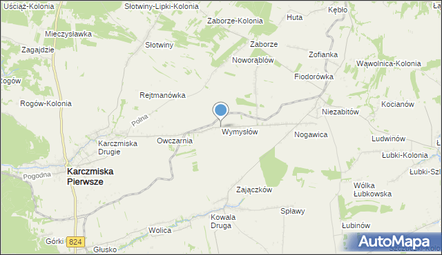 mapa Wymysłów, Wymysłów gmina Karczmiska na mapie Targeo