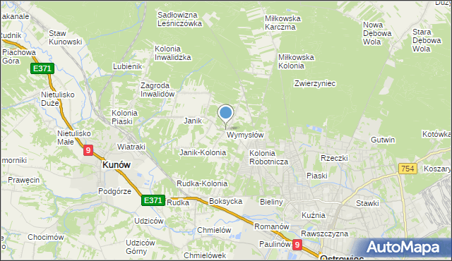 mapa Wymysłów, Wymysłów gmina Kunów na mapie Targeo