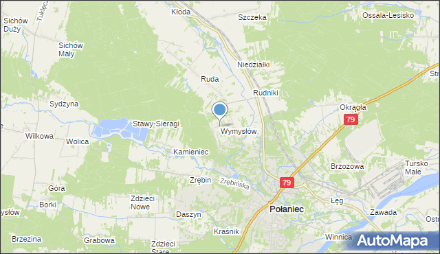 mapa Wymysłów, Wymysłów gmina Połaniec na mapie Targeo