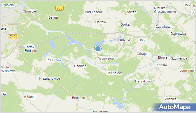 mapa Wymysłów, Wymysłów gmina Włoszczowa na mapie Targeo