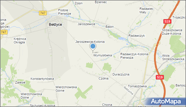 mapa Wymysłówka, Wymysłówka gmina Bełżyce na mapie Targeo