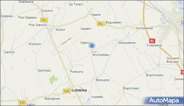 mapa Wymysłowo, Wymysłowo gmina Łubianka na mapie Targeo