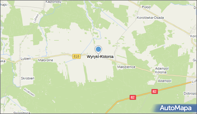 mapa Wyryki-Adampol, Wyryki-Adampol na mapie Targeo