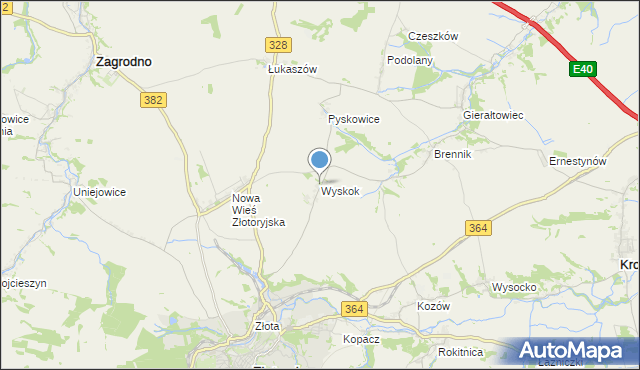 mapa Wyskok, Wyskok gmina Złotoryja na mapie Targeo