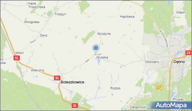 mapa Wysoka, Wysoka gmina Boleszkowice na mapie Targeo