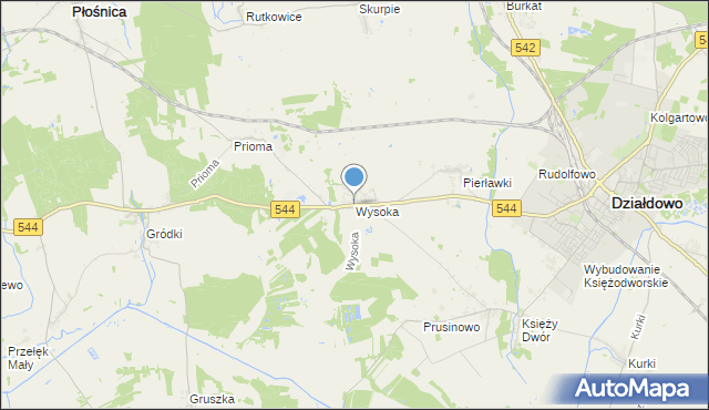 mapa Wysoka, Wysoka gmina Działdowo na mapie Targeo