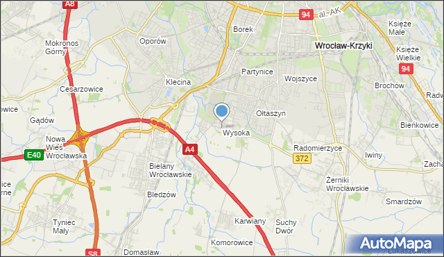 mapa Wysoka, Wysoka gmina Kobierzyce na mapie Targeo