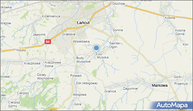 mapa Wysoka, Wysoka gmina Łańcut na mapie Targeo