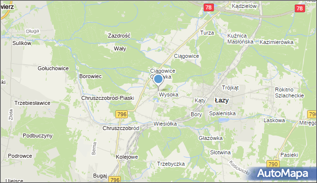 mapa Wysoka, Wysoka gmina Łazy na mapie Targeo
