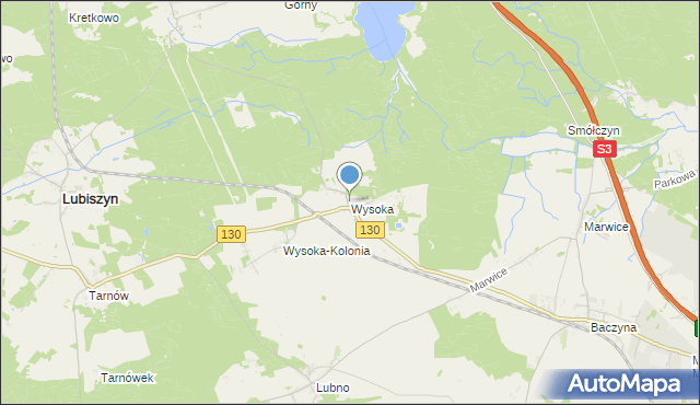 mapa Wysoka, Wysoka gmina Lubiszyn na mapie Targeo