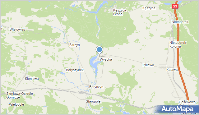 mapa Wysoka, Wysoka gmina Międzyrzecz na mapie Targeo