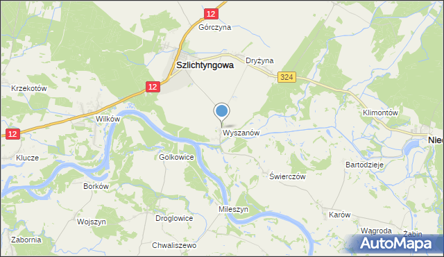 mapa Wyszanów, Wyszanów gmina Szlichtyngowa na mapie Targeo