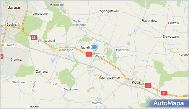 mapa Wyszki, Wyszki gmina Kotlin na mapie Targeo