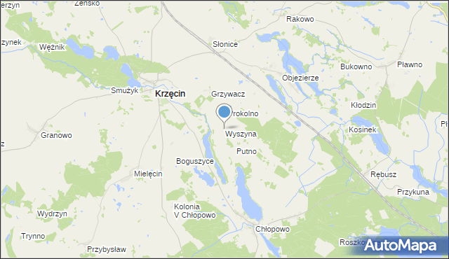 mapa Wyszyna, Wyszyna gmina Krzęcin na mapie Targeo