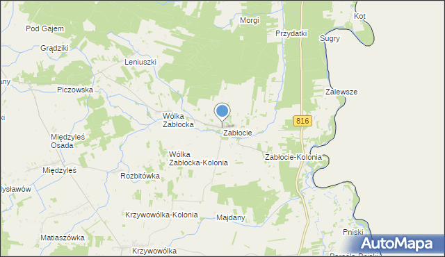 mapa Zabłocie, Zabłocie gmina Kodeń na mapie Targeo