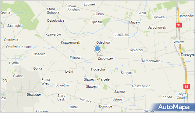 mapa Żabokrzeki, Żabokrzeki gmina Daszyna na mapie Targeo